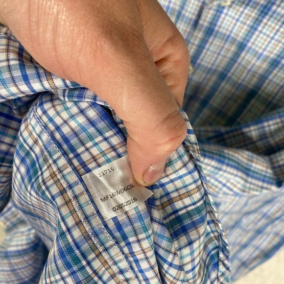 Peter Millar Crown Comfort Blue Plaid Print Pocket Button Down Shirt Size XXL - Picture 4 of 6